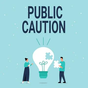 Text caption presenting Public Caution. Word Written on formal warning given to Stock-Illustration
