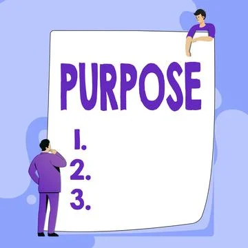Text caption presenting Purpose. Word for The reason for which something is done Stock Illustration
