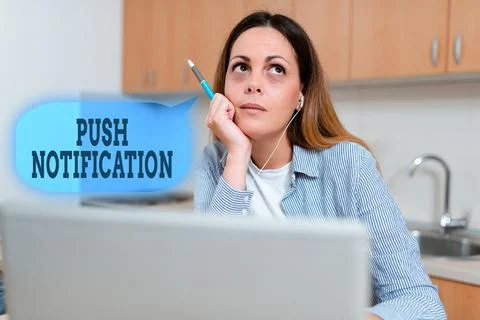 Text caption presenting Push Notification. Business concept automated message Stock Photos