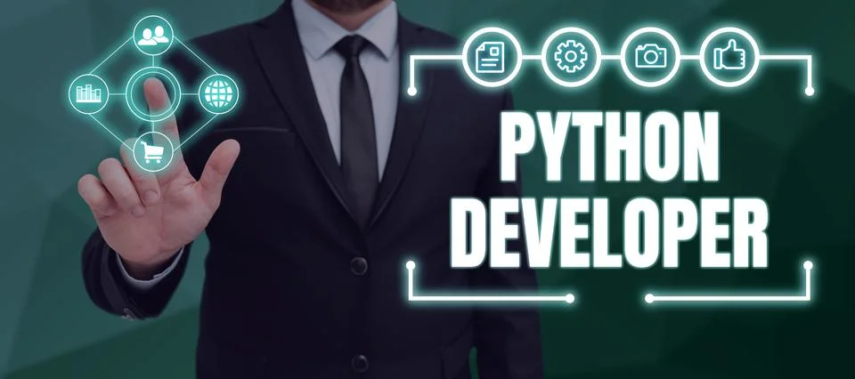 Text caption presenting Python Developer. Business idea responsible for writi Stock Photos