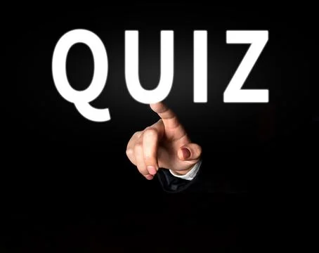 Text caption presenting Quiz. Word for form of game in which the players attempt Stock Photos