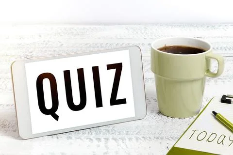 Text caption presenting Quiz. Word Written on form of game in which the players Stock Photos