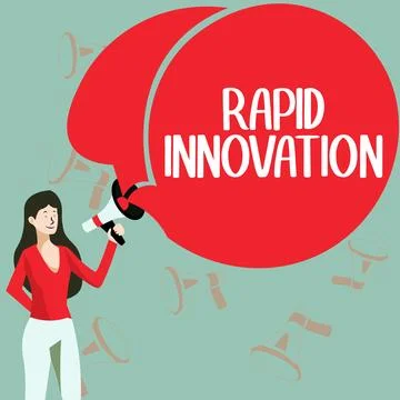Text caption presenting Rapid Innovation. Word Written on characteristic of a Illustration