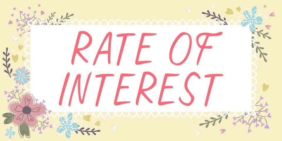 Text caption presenting Rate Of Interest. Business idea Percentage computed from Ilustração Stock