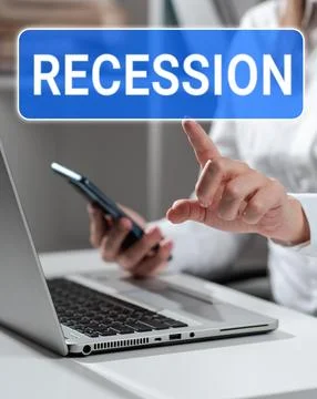 Text caption presenting Recession. Word for the process of progressive decrease 스톡 사진