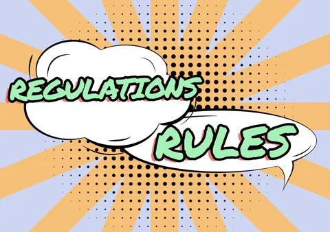 Text caption presenting Regulations RulesStandard Statement Procedure govern to Illustrazione stock
