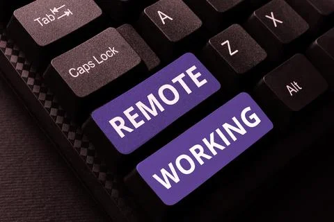 Text caption presenting Remote Working. Word for situation in which an employee Stock Photos