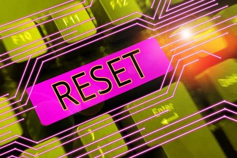 Text caption presenting Reset. Business showcase cause device return to its 库存照片