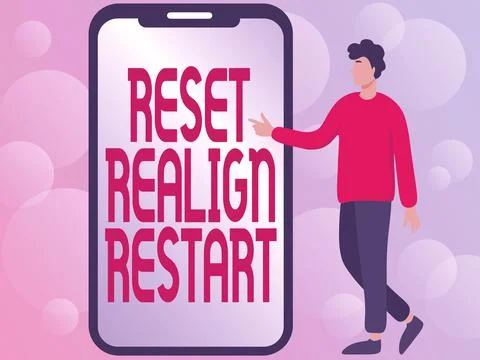 Text caption presenting Reset Realign Restart. Business approach Life audit will Stock-Illustration