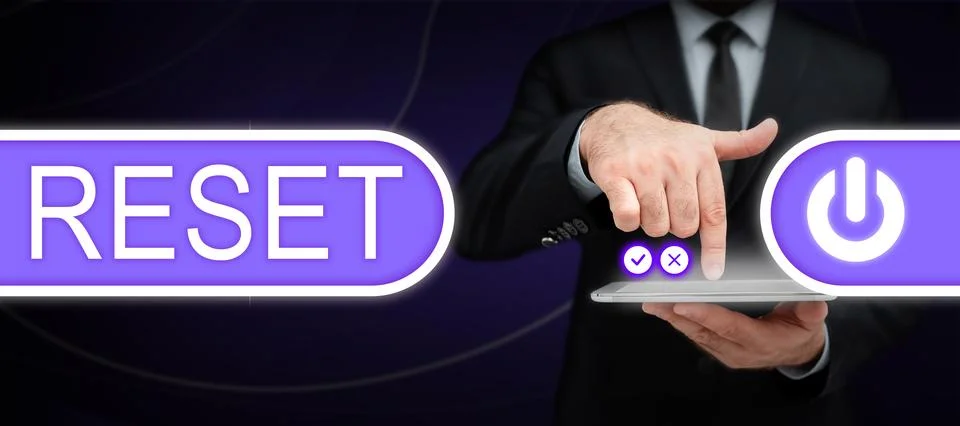 Text caption presenting Reset. Word Written on cause device return to its 库存照片