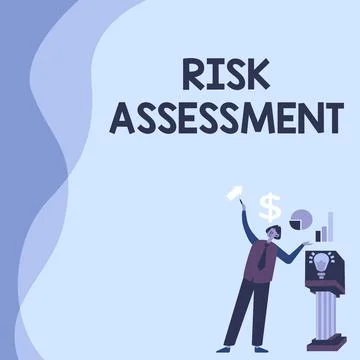 Text caption presenting Risk Assessment. Word Written on evaluating potential Illustrazione stock