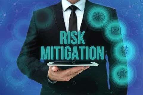 Text caption presenting Risk Mitigation. Business concept strategy to prepare Stock Photos