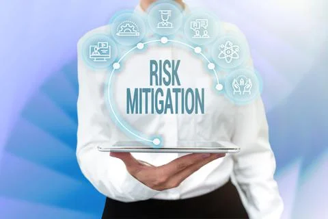 Text caption presenting Risk Mitigation. Concept meaning strategy to prepare for Stock Photos