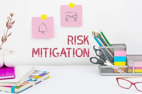 Text caption presenting Risk Mitigation. Business concept strategy to prepare Stock Photos