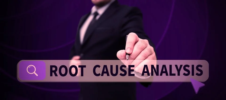 Text caption presenting Root Cause Analysis. Business overview Method of Problem 스톡 사진