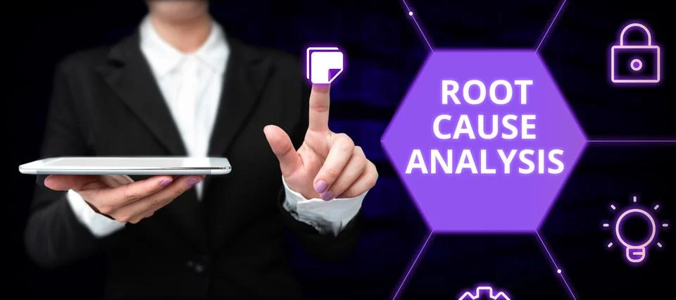 Text caption presenting Root Cause Analysis. Business overview Method of Problem Stock Photos