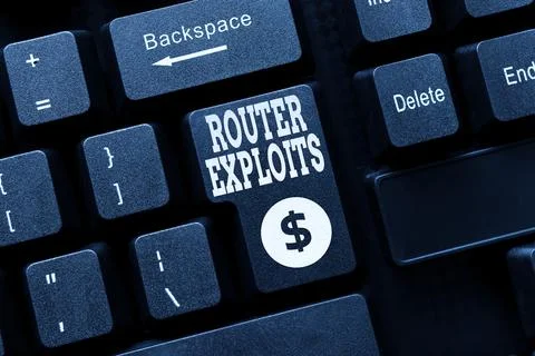 Text caption presenting Router Exploits. Internet Concept takes advantage of a Foto stock