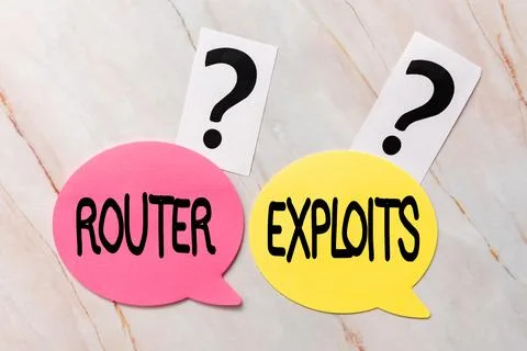 Text caption presenting Router Exploits. Internet Concept takes advantage of a Foto stock