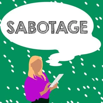 Text caption presenting Sabotage. Business overview destruction of an employer's Stock Illustration