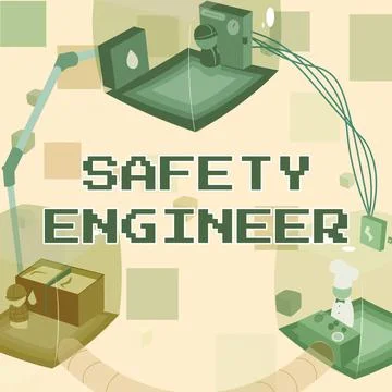 Text caption presenting Safety Engineer. Word for person who inspects all Stock Illustration