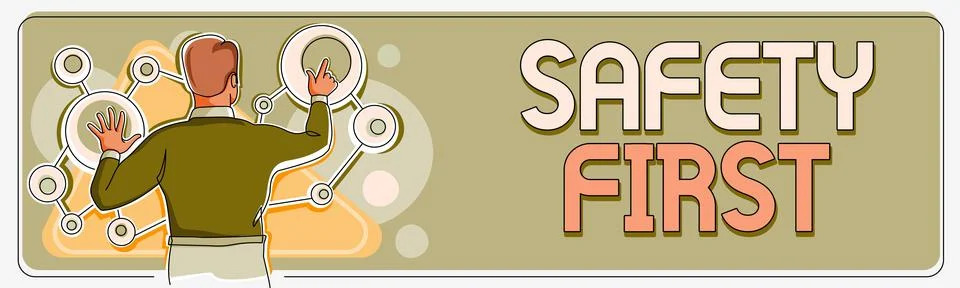 Text caption presenting Safety First. Business showcase Avoid any unnecessary Stock Illustration