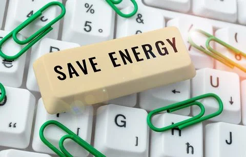 Text caption presenting Save Energy. Word for decreasing the amount of power Stockfoto's