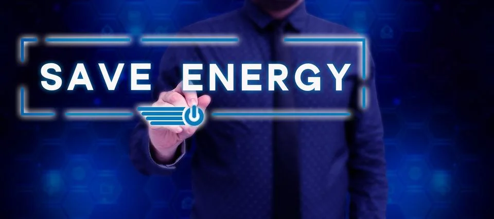 Text caption presenting Save Energy. Business overview decreasing the amount of Foto stock