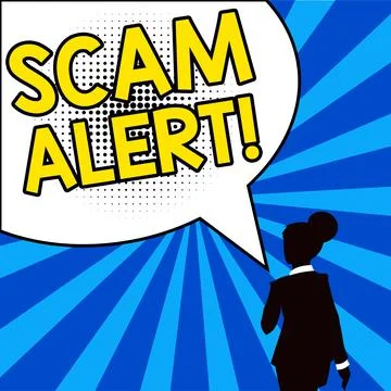Text caption presenting Scam Alert. Word for warning someone about scheme or Stock Illustration