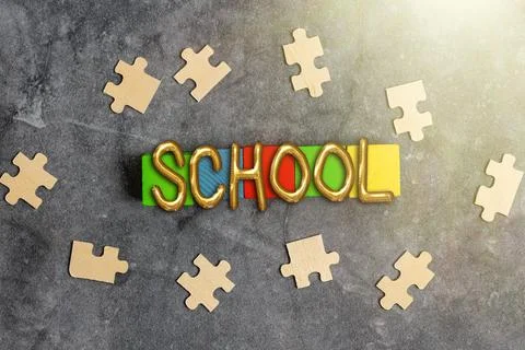 Text caption presenting School. Business overview any institution which Stockfoto's