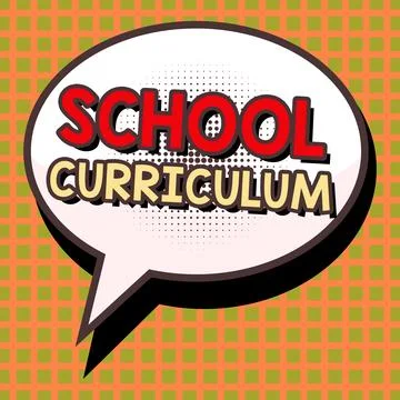 Text caption presenting School Curriculum. Word Written on designed to provide 库存插图