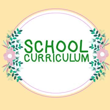 Text caption presenting School Curriculum. Word Written on designed to provide Stock Illustration