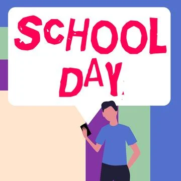 Text caption presenting School Day. Word Written on starts from seven or eight Stock Illustration