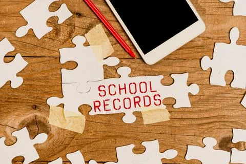 Text caption presenting School Records. Concept meaning Information that is kept 스톡 사진