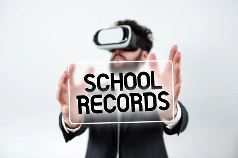 Text caption presenting School RecordsInformation that is kept about a child at Foto stock