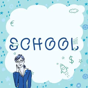 Text caption presenting School. Word Written on designed to provide learning Stock Illustration