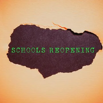 Text caption presenting Schools Reopening. Word Written on classes are over for Foto stock