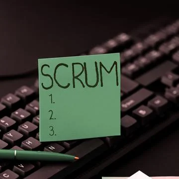 Text caption presenting Scrum. Conceptual photo handwriting as distinct from Foto stock
