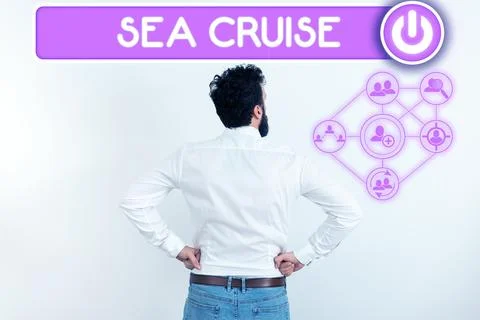Text caption presenting Sea Cruise. Business idea a voyage on a ship or boat Stock Photos