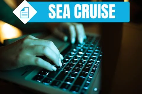 Text caption presenting Sea Cruise. Business idea a voyage on a ship or boat Stock Photos