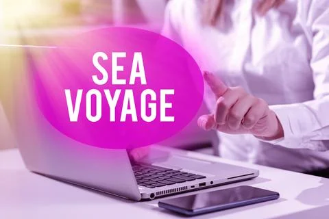 Text caption presenting Sea Voyage. Word for riding on boat through oceans 写真素材