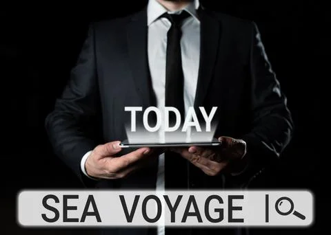 Text caption presenting Sea Voyage. Word Written on riding on boat through Stock Photos