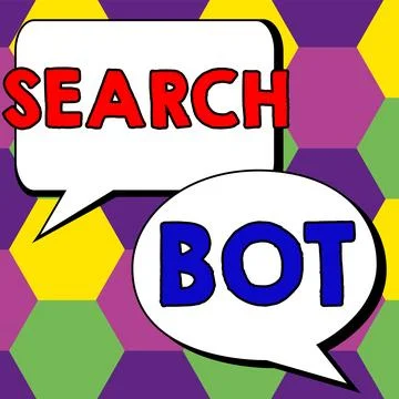 Text caption presenting Search Bot. Business idea a program that runs automated Illustrazione stock