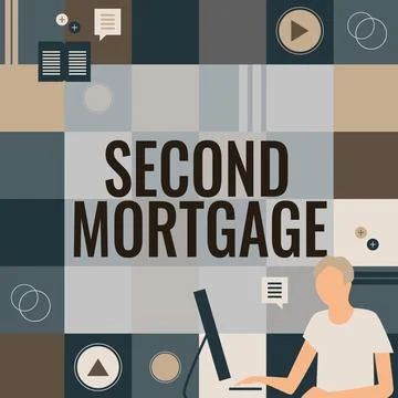 Text caption presenting Second Mortgage. Business overview lien on property Ilustración de archivo