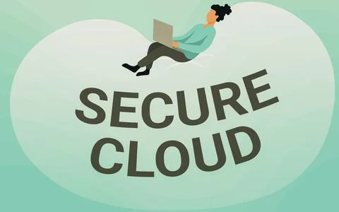 Text caption presenting Secure Cloud. Word for Protect the stored information Stock Illustration