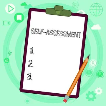 Text caption presenting Self Assessment. Word for Pride and confidence in Illustrazione stock