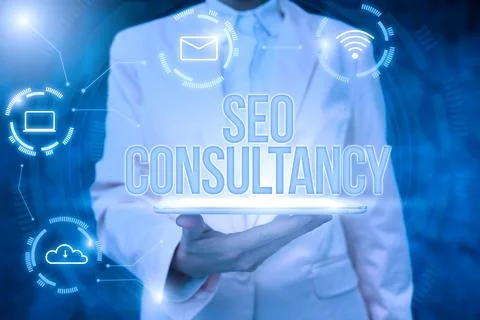 Text caption presenting Seo Consultancy. Word for specialize in evaluating an Foto stock