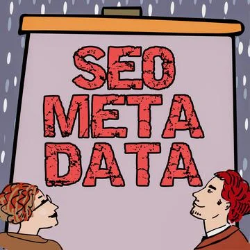 Text caption presenting Seo Meta Data. Word Written on Search Engine Stock Illustration