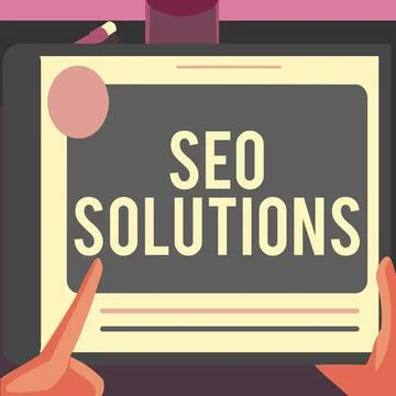 Text caption presenting Seo Solutions. Concept meaning Search Engine Result Page Illustrazione stock