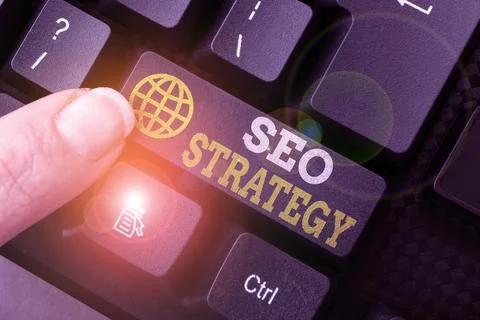 Text caption presenting Seo Strategy. Word Written on Techniques and tactics to Foto stock