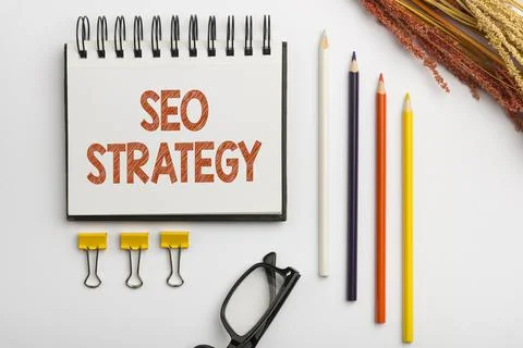 Text caption presenting Seo Strategy. Conceptual photo Techniques and tactics to Foto stock